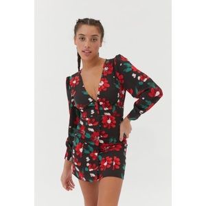 UO Michelle Plunging Long Sleeve Mini Dress